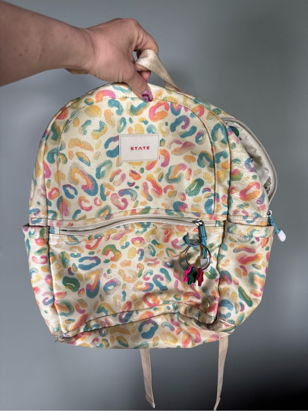 STATE Pastel Leopard Print Backpack in Cream and Multicolor Spots